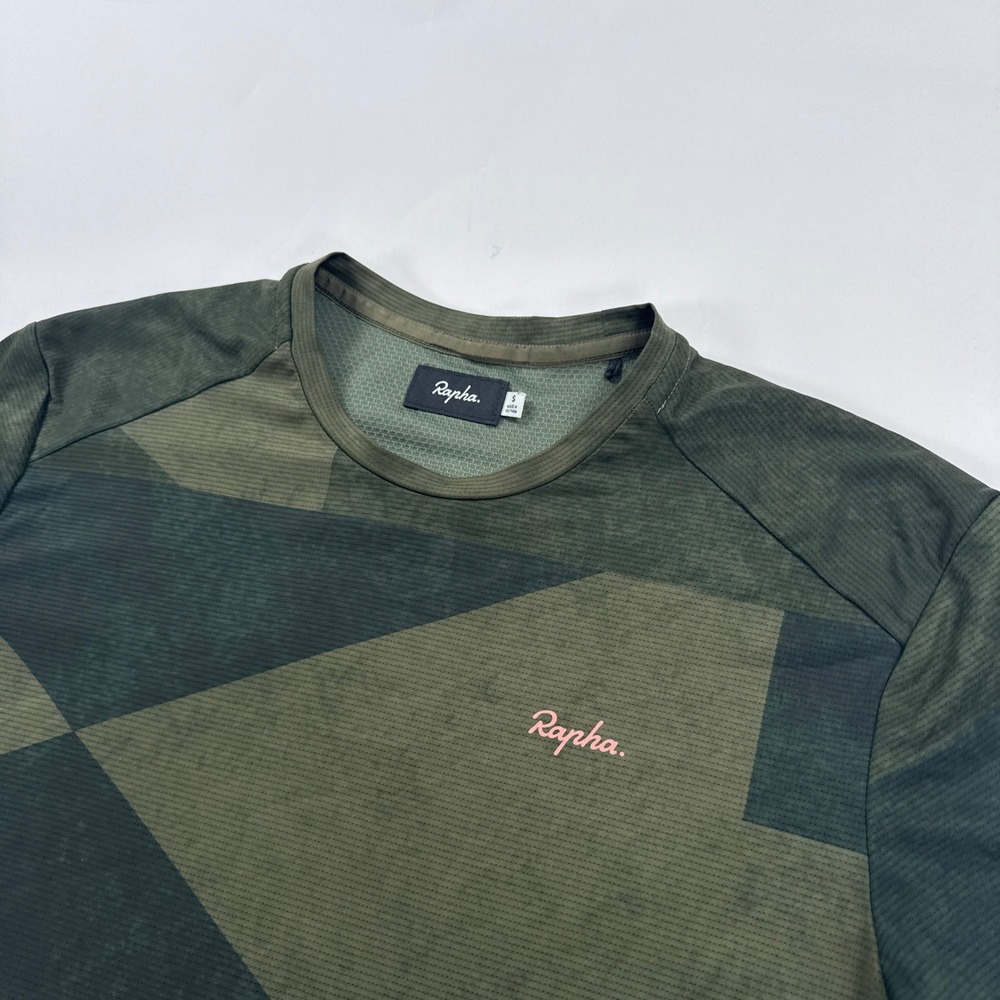 Rapha Mens Technical T-Shirt Small Olive Green Geometric Print Crewneck Cycling